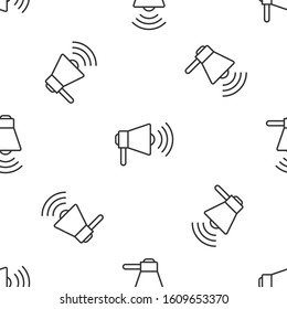 Grey line Megaphone icon isolated seamless pattern on white background. Loud speach alert concept. Bullhorn for Mouthpiece scream promotion.  Vector Illustration