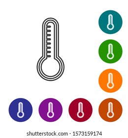 Grey line Meteorology thermometer measuring heat and cold icon isolated on white background. Thermometer equipment showing hot or cold weather. Set icons in color circle buttons. Vector Illustration
