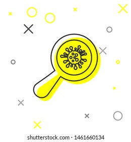 Grey line Microorganisms under magnifier icon isolated on white background. Bacteria and germs, cell cancer, microbe, virus, fungi.  Vector Illustration