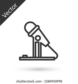 Grey line Microphone icon isolated on white background. On air radio mic microphone. Speaker sign.  Vector Illustration