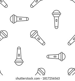 Grey line Microphone icon isolated seamless pattern on white background. On air radio mic microphone. Speaker sign. Vector.