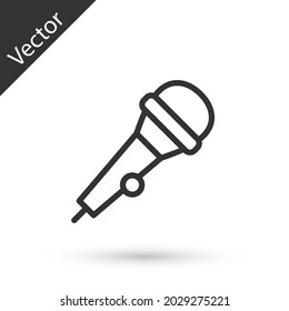 Grey line Microphone icon isolated on white background. On air radio mic microphone. Speaker sign.  Vector