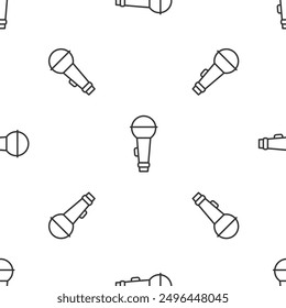 Grey line Microphone icon isolated seamless pattern on white background. On air radio mic microphone. Speaker sign.  Vector
