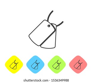 Grey line Military dog tags icon isolated on white background. Identity tags icon. Army sign. Set icons in color rhombus buttons. Vector Illustration