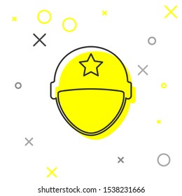 Grey line Military helmet icon isolated on white background. Army hat symbol of defense and protect. Protective hat.  Vector Illustration
