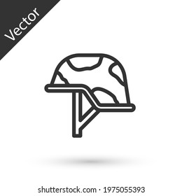 Grey line Military helmet icon isolated on white background. Army hat symbol of defense and protect. Protective hat. Vector