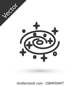 Grey line Milky way spiral galaxy with stars icon isolated on white background.  Vector Illustration