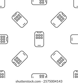 Grey line Mobile Apps icon isolated seamless pattern on white background. Smartphone with screen icons, applications. mobile phone showing screen.  Vector