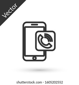 Grey line Mobile phone call icon isolated on white background.  Vector Illustration