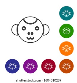 Grey line Monkey zodiac sign icon isolated on white background. Astrological horoscope collection. Set icons in color circle buttons. Vector Illustration