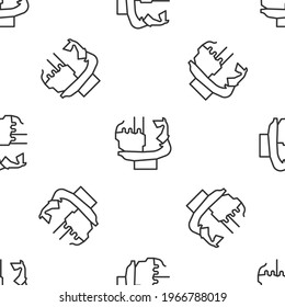 Grey line Monument to founders of Kiev icon isolated seamless pattern on white background. Statue of Kyi, Shchek, Horyv and Lybid.  Vector