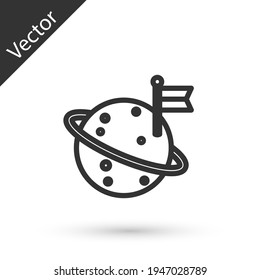 Grey line Moon with flag icon isolated on white background. Vector