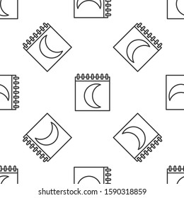 Grey line Moon phases calendar icon isolated seamless pattern on white background.  Vector Illustration