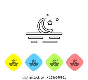 Grey line Moon and stars icon isolated on white background. Set icons in color rhombus buttons. Vector Illustration