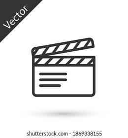 Icono de la película de línea gris aislado en fondo blanco. Cartel de la película. Signo de cartón. Producción cinematográfica o industria de los medios de comunicación. Vector.