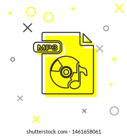 Grey line MP3 file document. Download mp3 button icon isolated on white background. Mp3 music format sign. MP3 file symbol.  Vector Illustration