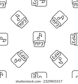 Grey line MP3 file document. Download mp3 button icon isolated seamless pattern on white background. Mp3 music format sign. MP3 file symbol.  Vector