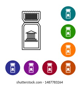 Grey line Museum ticket icon isolated on white background. History museum ticket coupon event admit exhibition excursion. Set icons in color circle buttons. Vector Illustration