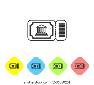 Grey line Museum ticket icon isolated on white background. History museum ticket coupon event admit exhibition excursion. Set icons in color rhombus buttons. Vector Illustration