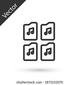 Grey Line Music File Document Icon Isolated On White Background. Waveform Audio File Format For Digital Audio Riff Files. Vector.