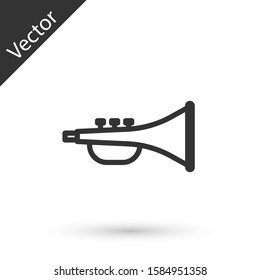 Grey line Musical instrument trumpet icon isolated on white background.  Vector Illustration