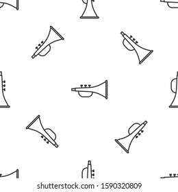 Grey line Musical instrument trumpet icon isolated seamless pattern on white background.  Vector Illustration