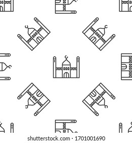 Grey line Muslim Mosque icon isolated seamless pattern on white background. Vector Illustration