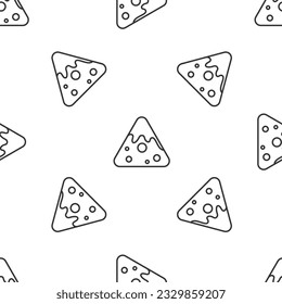 Grey line Nachos icon isolated seamless pattern on white background. Tortilla chips or nachos tortillas. Traditional mexican fast food.  Vector