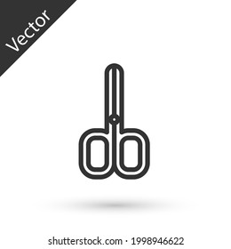 Línea gris Icono de tijeras de uñas aisladas en fondo blanco. Tijeras de manicura y pedicura.  Vector