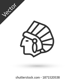 Grey line Native American Indian icon isolated on white background. Vector.