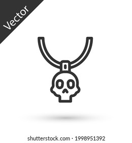 Grey line Necklace amulet icon isolated on white background.  Vector