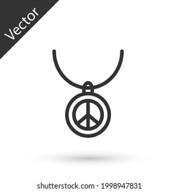 Grey line Necklace with peace symbol icon isolated on white background. Hippie symbol of peace.  Vector