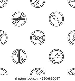 Grey line No fishing icon isolated seamless pattern on white background. Prohibition sign.  Vector