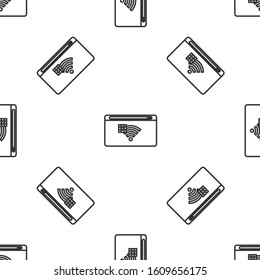 Grey line No Internet connection icon isolated seamless pattern on white background. No wireless wifi or sign for remote internet access.  Vector Illustration