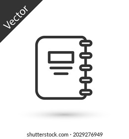 Grey line Notebook icon isolated on white background. Spiral notepad icon. School notebook. Writing pad. Diary for school.  Vector