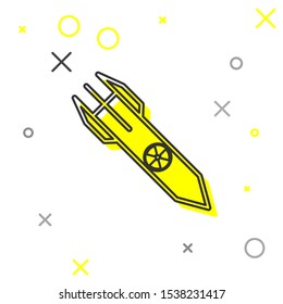 Grey line Nuclear rocket icon isolated on white background. Rocket bomb flies down.  Vector Illustration