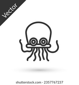 Grey line Octopus icon isolated on white background.  Vector