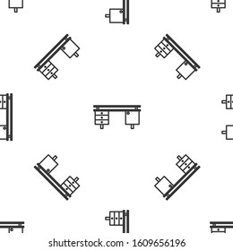 Grey line Office desk icon isolated seamless pattern on white background.  Vector Illustration