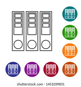 Grey line Office folders with papers and documents icon isolated on white background. Office binders. Archives folder sign. Set icon in color circle buttons. Vector Illustration