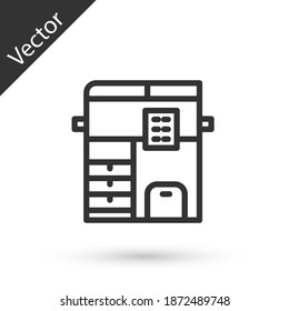 Grey line Office multifunction printer copy machine icon isolated on white background. Vector.