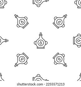 Grey line Oil bottle icon isolated seamless pattern on white background.  Vector