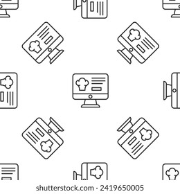 Grey line Online ordering and fast food delivery icon isolated seamless pattern on white background.  Vector