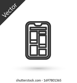 Grey line Online shopping on mobile phone icon isolated on white background. Internet shop, mobile store app and payments billing. Vector Illustration
