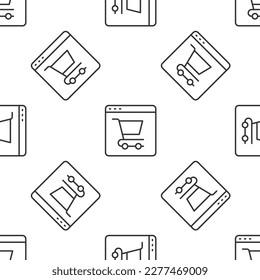 Grey line Online shopping on screen icon isolated seamless pattern on white background. Concept e-commerce, e-business, online business marketing.  Vector
