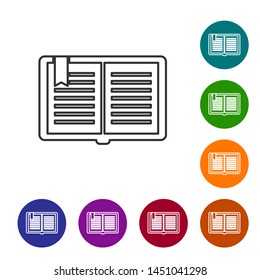 Grey line Open book icon isolated on white background. Set icon in color circle buttons. Vector Illustration