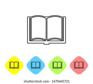 Grey line Open book icon isolated on white background. Set icon in color rhombus buttons. Vector Illustration