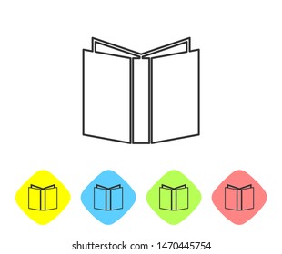 Grey line Open book icon isolated on white background. Set icon in color rhombus buttons. Vector Illustration