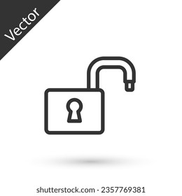 Grey line Open padlock icon isolated on white background. Opened lock sign. Cyber security concept. Digital data protection.  Vector