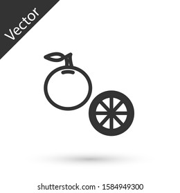 Grey line Orange fruit icon isolated on white background.  Vector Illustration