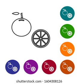 Grey line Orange fruit icon isolated on white background. Set icons in color circle buttons. Vector Illustration